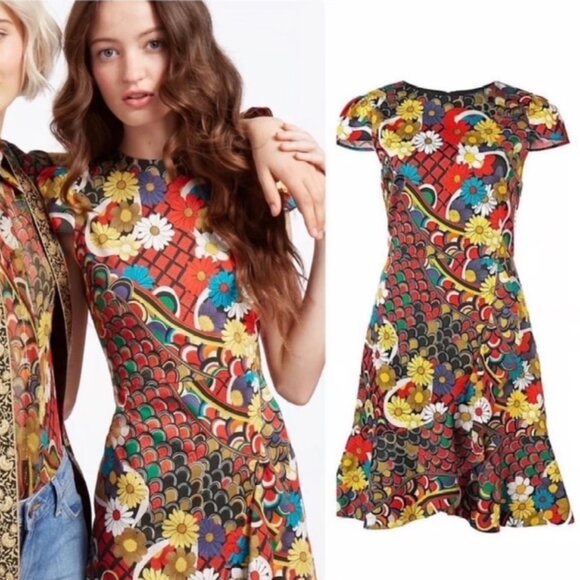 Alice + Olivia Kirby Ruffle Floral Cap Sleeve Cocktail Dress - Size 8 - Picture 1 of 13